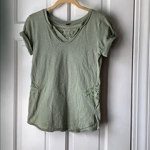 Olive Green Tee with Lace Details